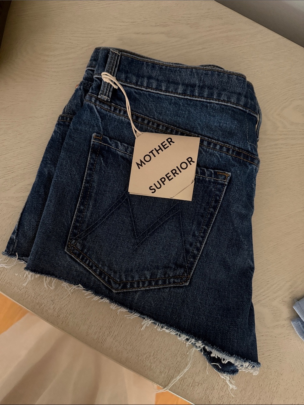 MOTHER Dark Indigo Raw-Hem Denim Shorts
